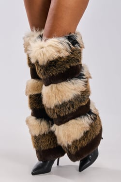 AKIRA Azalea Wang Langlau Multi Stiletto Fur Boot | Brown | Size 10