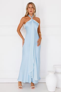 Luxora Lady Halter Satin Maxi Dress Blue