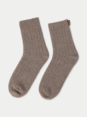 Organic Color Cashmere Unisex Rib Knit Bed Socks - 46-48 / taupe / AK95-57