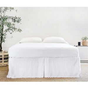 Pleated White Linen Queen Bed Skirt
