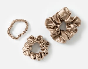 QE Home 100% Mulberry Silk Scrunchies in Bronze (Set of 3), Beige