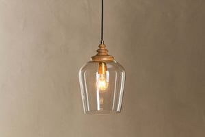 nkuku Varuna Mango Wood & Glass Pendant Lamp | Lights | One Size | Natural & Clear
