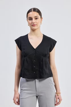 Deep V-neck short top in Black - Black / XS