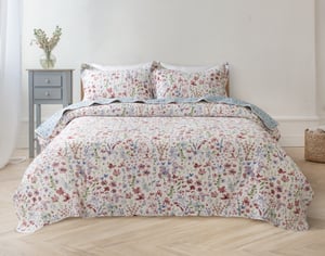 QE Home Lana Cotton Quilt Set, Floral, Red, Super King