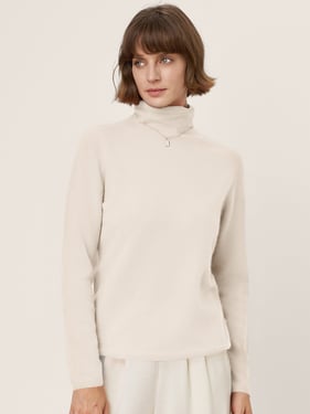 Premium Cashmere Blend Hand-Finished Seamless Turtleneck Knit Top TOVE - Optic White / XXL