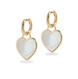 Huggie Earrings and Mother Of Pearl Heart Charm Gold Earring Set