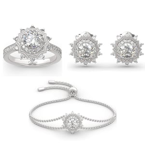 Jeulia "Winter Love" Snowflake Round Cut Sterling Silver Jewelry Set