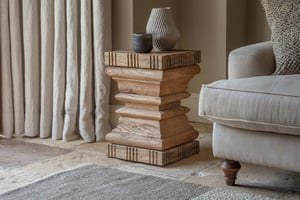 nkuku Disha Carved Mango Wood Side Table | Tables | One Size | Natural