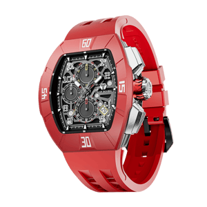TSAR BOMBA Men's Quartz Watch | Dynamic Red | Atomic TB8214 | Fluororubber Bezel | Luxury Sport Watch | 50M Waterproof Sapphire Glass FKM Rubber Strap