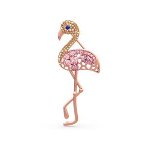Jeulia "Fiery Passion" Flamingo Design Sterling Silver Brooch
