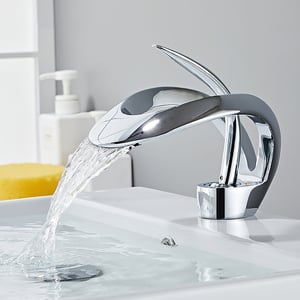 Waterfall Bathroom Sink Faucet in Chrome Single Handle Solid Brass
