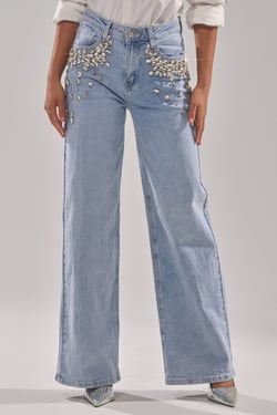 AKIRA Its That Time Embellished Relaxed Denim | Size 34