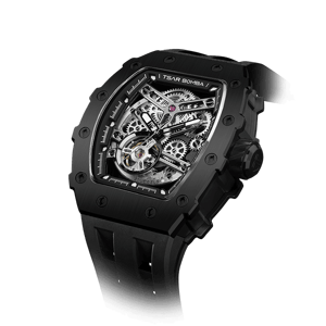 TSAR BOMBA Men's Automatic Watch | Black | Stainless Steel Case | Japanese Mechanical Skeleton Movement | Luxury Sport Wristwatch | Elemental TB8208A