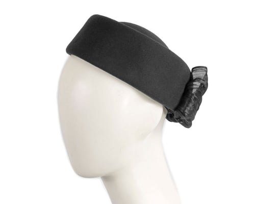 Black Jackie Onassis style felt pillbox by Fillies Collection