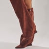 AKIRA Azalea Wang Kenya Burnt Orange Velvet Knee High Wedge Boot | Size 7.5