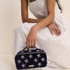 Navy Embroidered Makeup Bag