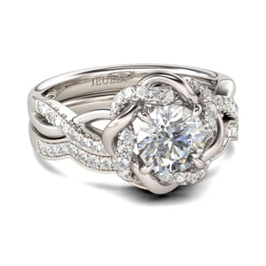 Jeulia Twist Floral Round Cut Sterling Silver Ring Set