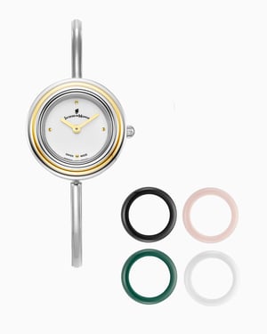 Aurora Ladies 26MM Two-Hands Silver-Tone White Dial Stainless Steel Swiss Watch and Topring Boxset - 26 mm