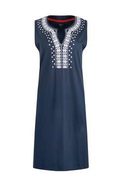 Weird Fish Anaya Organic Cotton Embroidered Jersey Shift Dress Navy Size 22