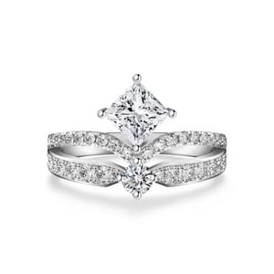 Jeulia Crown Double Row Princess Cut Engagement Ring