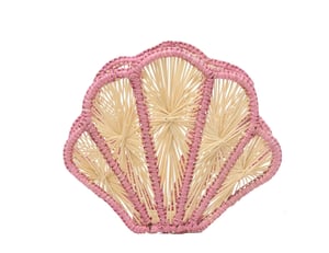 Seashell Handwoven Iraca Napkin Holder - Accented Borders / Baby Blue