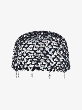 Vintage Sequin Mesh Beaded Fringe Cap - Black / ONE SIZE