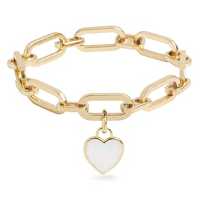 Link Chain Bracelet and Mother Of Pearl Heart Charm Gold Set