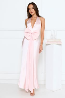 Beauty Hours Halter Satin Maxi Dress Pink