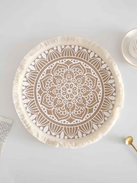 Nordic Woven Jute Placemat Round Fringe Decorative Heat-Resistant Mat - Fringe-A / One-Size