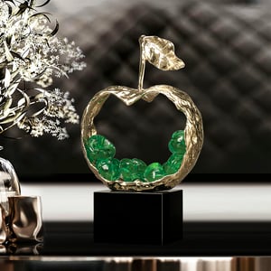 8" Green Metal & Resin Abstract Geometric Apple Fruit Sculpture Ornament Desk Decor Art