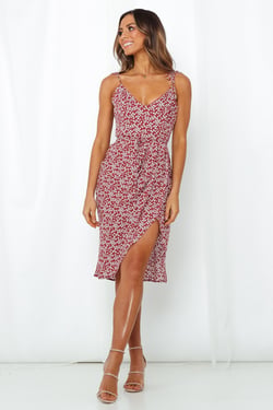 Hit The Like Button Midi Dress Wine