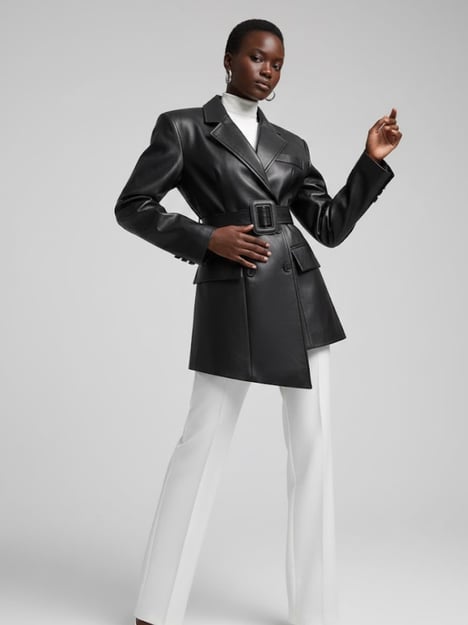 Black Vegan Leather Double-Breasted Blazer MERCER: New Colección COUTURE in NOLITA - BYMANYC ® New York