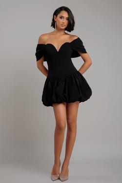 Goddiva Bardot Babydoll Corset Mini Dress - Black