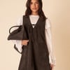 Dark Brown Suede Mini Pinafore Dress