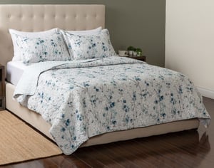 QE Home Marianna Recycled Polyester Coverlet Set, Floral, Blue, King