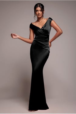 Goddiva Satin Off The Shoulder Maxi Dress - Black