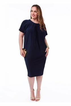 Goddiva Slouchy Short Sleeve Midi With Round Neck - Navy