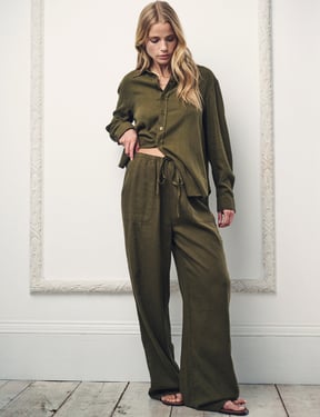 Green Linen-Blend Shona Trousers