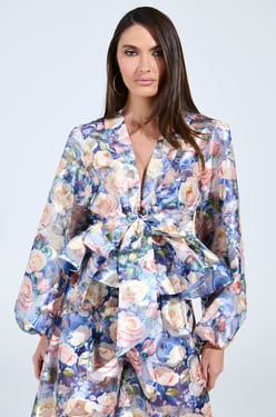 AKIRA Exalted Floral Tie Front Blouse | Size Medium
