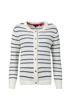 Weird Fish Romilly Pointelle Striped Cardigan Light Cream Size 22