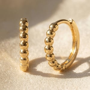 Dainty Beaded Huggie Hoop Gold Plated Earrings