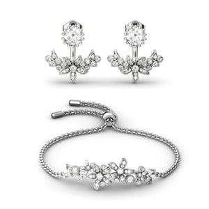 Flower Round Cut Sterling Silver Jewelry Set