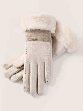 Wool Blend Color-Block Touchscreen Gloves - Khaki / One Size