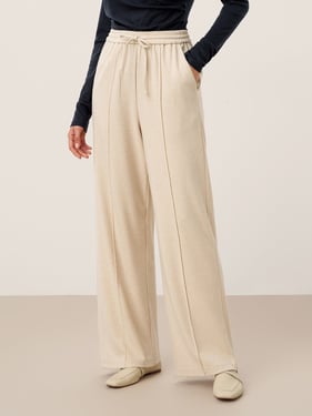 Wool Lyocell Sculpted Pin-Tuck Drawstring Straight Trousers TAMSIN - Oatmeal Cream / S