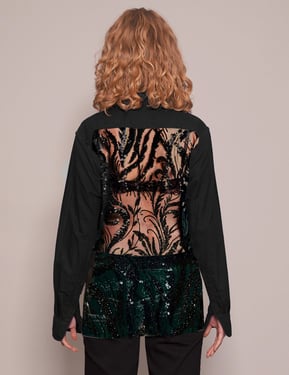 Party Back Shirt - Black Sequin - Black Cotton