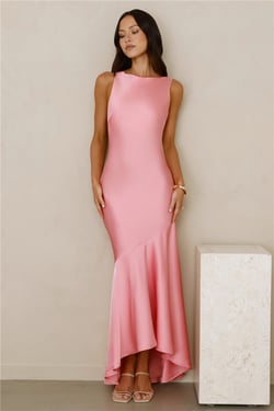 Bespoke Beauty Satin Maxi Dress Pink