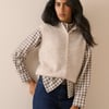 Brown Check Frill Neck Blouse