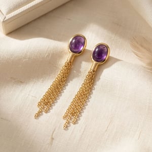 18ct Gold Plated Genuine Purple Amethyst Earrings