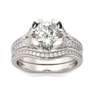 Jeulia Tulip Design Round Cut Sterling Silver Ring Set