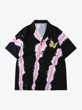 Street Print Butterfly Short Sleeve Shirt - Black / XL